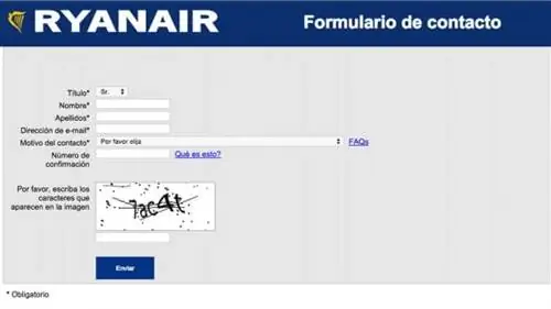 Контактная форма Ryanair Контактная форма Ryanair