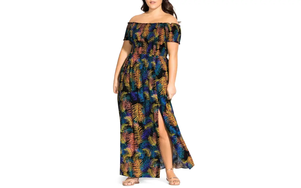 город-шик-пальмовых печати копченая-макси-платье Nordstrom-NORDDRESSES0518