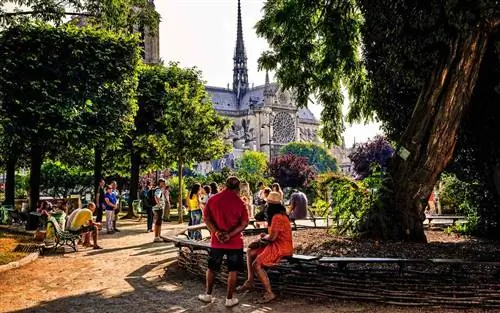 Вид на Нотр-Дам в Латинском квартале Парижа