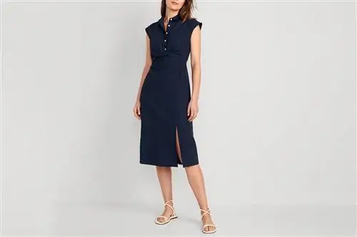 Платье-рубашка миди с завышенной талией и закрученным спереди для женщин