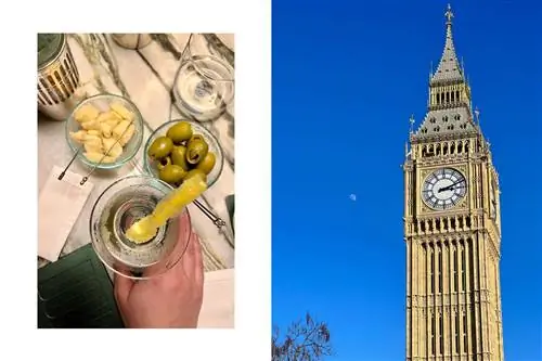 Мартини и сыр в лондонском баре Brown's и знаменитой башне с часами Биг-Бен в Лондоне