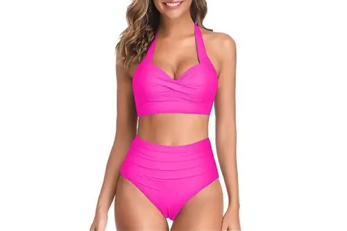Tempt Me Women Two Piece Vintage Swimsuit Retro H alter Ruched High Waist Bikini with Bottom