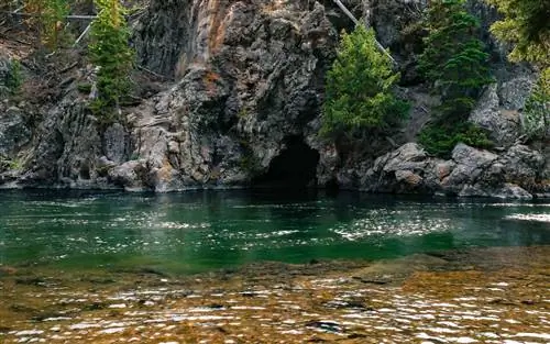 Термальная зона для купания на реке Файрхол, пещера, Йеллоустонский национальный парк, Вайоминг