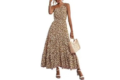 PRETTYGARDEN женское летнее платье с цветочным принтом 2023, узлом, на одно плечо, без рукавов, с оборками, струящиеся платья макси в стиле бохо