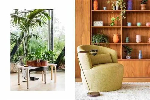 Гончарный круг и гостиная с керамикой и пепельницей Сета Рогана в Airbnb Houseplant Сета Рогана в Лос-Анджелесе.