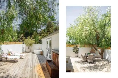 Открытая площадка гостевого дома на ранчо Calamigos Guest Ranch в Малибу, Калифорния.