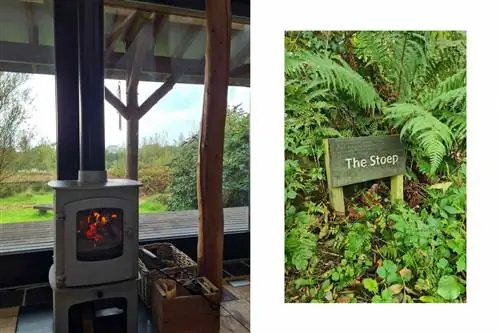 Вид из коттеджа Wildernest Stoep Lodge в Кередигионе, Уэльс. Вид из коттеджа Wildernest Stoep Lodge в Кередигионе, Уэльс.