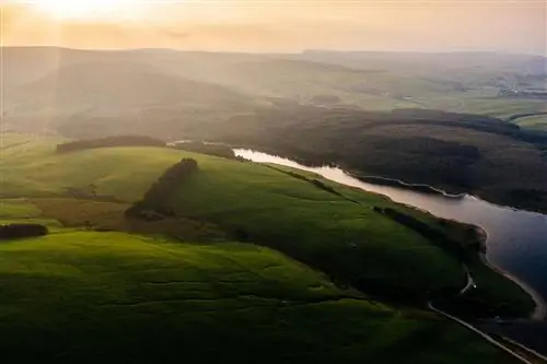 Вид с воздуха на водохранилище Clywedog, GlyndwÌr's Way