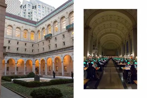 Слева: двор библиотеки. Справа: кабинет в библиотеке.