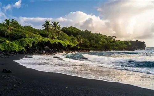Пляж с черным песком на Гавайях