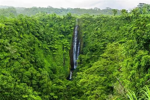 Яркий водопад Папапапайтай на острове Уполу, Самоа