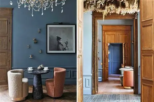 Пара фотографий, показывающих интерьер роскошного отеля Domaine de Primard