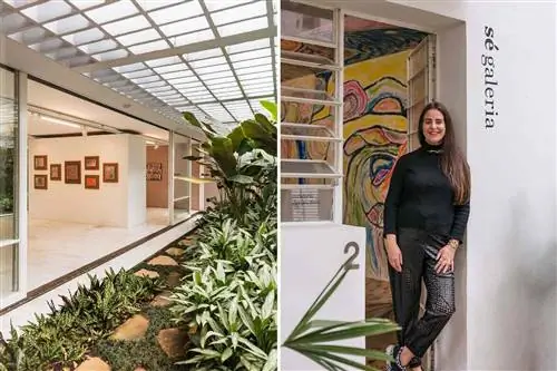 Две фотографии из Сан-Паулу показывают художественную галерею и портрет художницы в ее галерее.