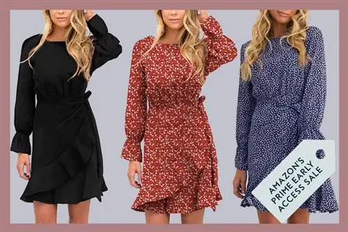 Мини-платье Relipop с принтом и длинными рукавами с круглым вырезом и оборками в виде рыбьего хвоста