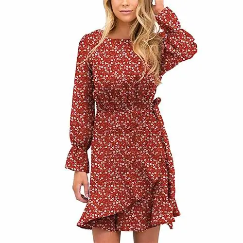 Мини-платье Relipop с принтом и длинными рукавами с круглым вырезом и оборками в виде рыбьего хвоста