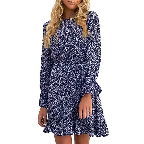 Мини-платье Relipop с принтом и длинными рукавами с круглым вырезом и оборками в виде рыбьего хвоста