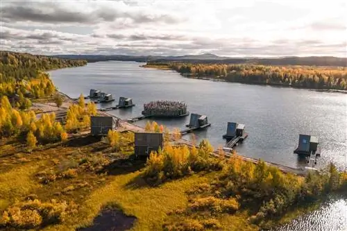 Вид с воздуха на арктическую баню, Швеция