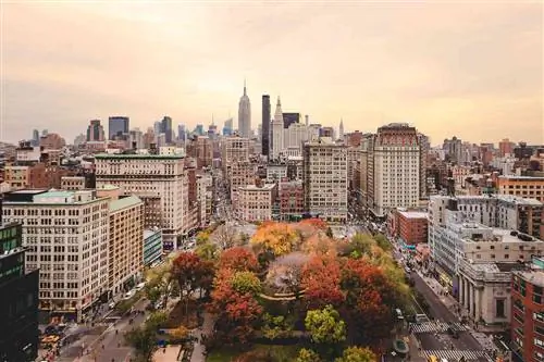 Вид зданий на Манхэттене осенью