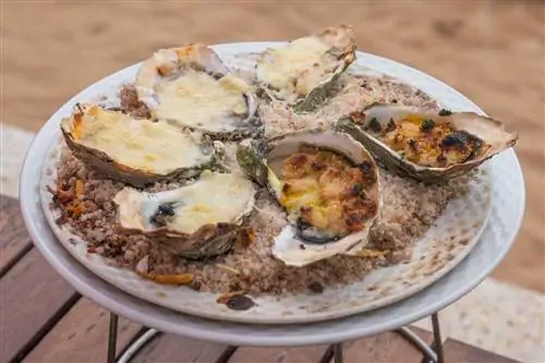 Тарелка с запеченными устрицами и кускусом в Улидии, Марокко