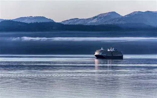 Круизный лайнер Holland America приближается к ледниковой бухте