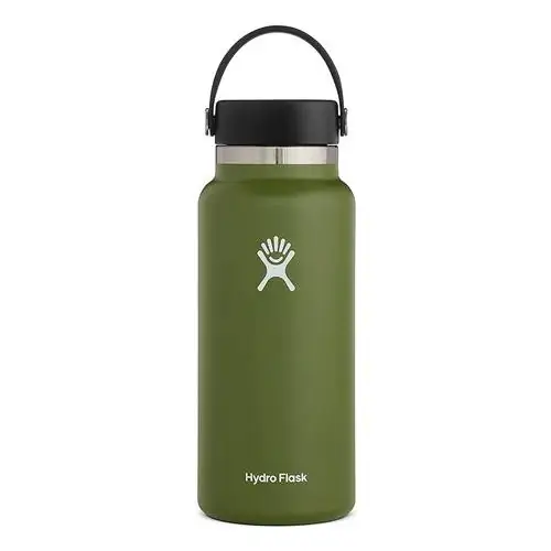Бутылка с широкой горловиной и гибкой крышкой Hydro Flask оливкового цвета