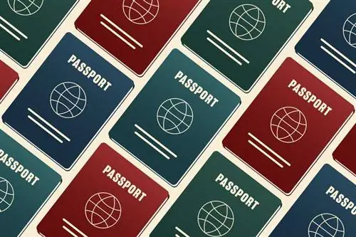 Иллюстрация, показывающая синий, зеленый и красный паспорта