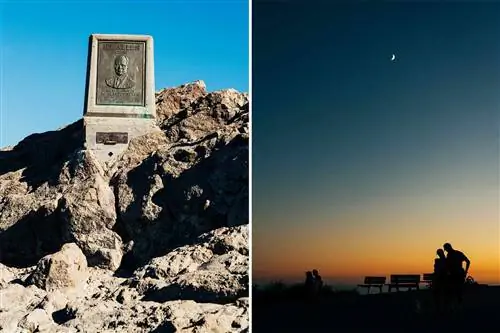 Фотографии с Магистральной тропы в Калифорнии, включая вершину Пика Песчаника и силуэты людей на фоне заката в Точке Вдохновения.