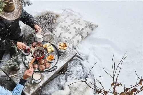 Фондю на снегу в Goldener Hirsch