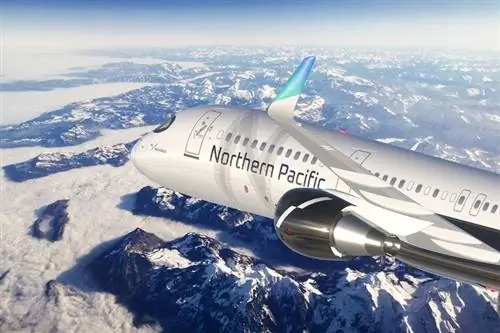 Самолет Northern Pacific Airways в полете над горами