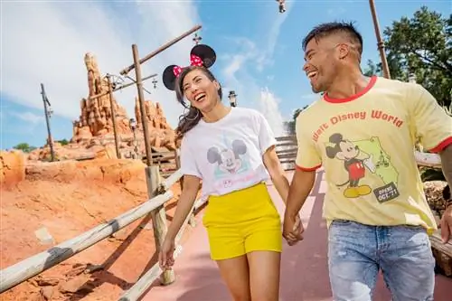 Пара, держащаяся за руки в Мире Уолта Диснея