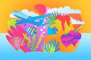 Красочная иллюстрация, пробуждающая дух Карибского моря.