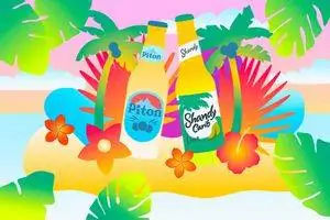 Яркие красочные иллюстрации карибского пива и пляжей