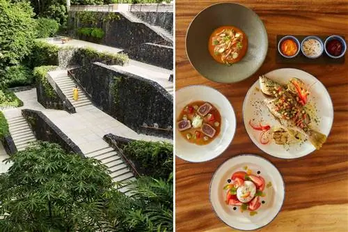 Сцены из The Datai Langkawi, включая территорию отеля и блюда из ресторана пляжного клуба отеля.