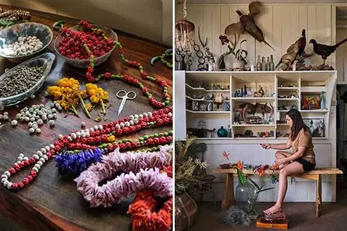 Фотографии из магазина леев Hawaii Flora & Fauna на Мауи, с подробностями изготовления леев и портретом владелицы Лорен Ширер.