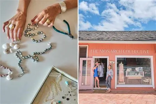Фотографии от Monarch Collective на Мауи, Гавайи, включая детали изготовления ювелирных изделий и внешний вид магазина.