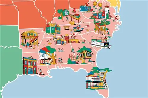 Иллюстрированная карта популярных Airbnbs в США.