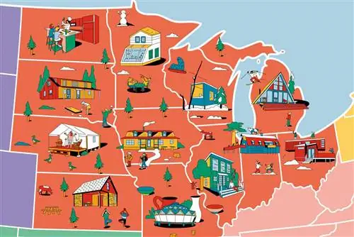 Иллюстрированная карта популярных Airbnbs в США.