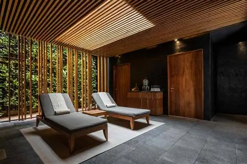 Спа на мысе с деревянными панелями и стульями