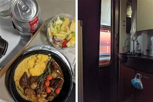 Еда и туалет в ночном поезде Amtrak Coast Starlight