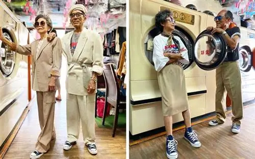 Пожилая пара в модной одежде