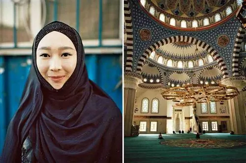 Девушка из Кыргызстана и Центральная мечеть в Бишкеке.