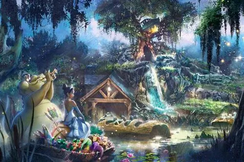 Рендеринг Disney для нового аттракциона Splash Mountain с участием принцессы и лягушки