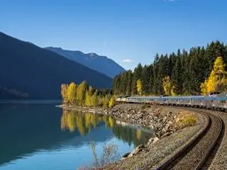 Это изображение может содержать Транспорт Поезд Железнодорожный Путь Железная Дорога Дерево Растение Автомобиль Поезд Пихта и Природа