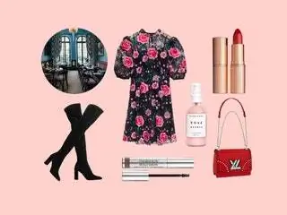 Это изображение может содержать одежду, одежду, сумку, аксессуары, сумку, помаду и косметику.