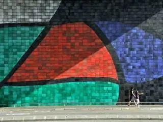 На изображении может находиться мозаичный ковер и дорожка на стене с изображением человека