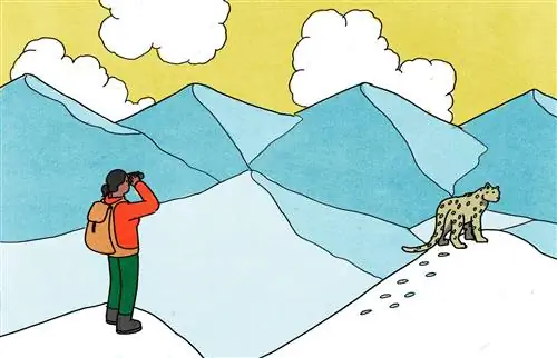 Сознательный путешественник-иллюстратор с биноклем в горах