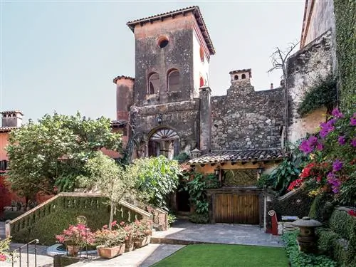 На этом изображении может находиться горшечное растение, гончарная банка, ваза, плантатор, каменная плита, сад и вилла на открытом воздухе.