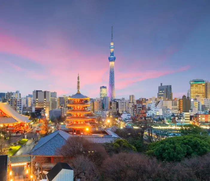 Япония вид храм рассвет Токио