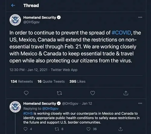 Объявление в Твиттере Министерства внутренней безопасности США