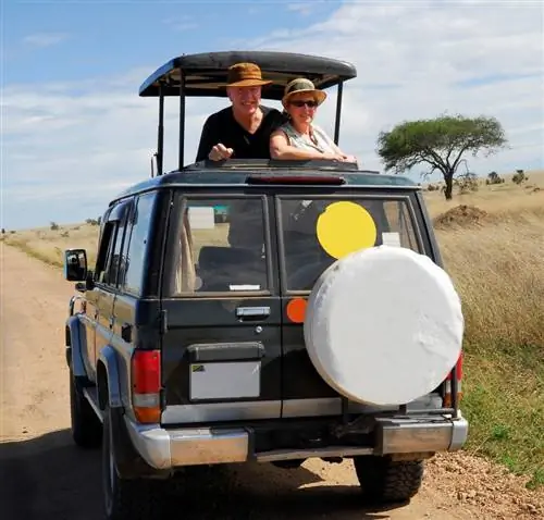 Старшая пара во время сафари по дикой природе в Серенгети, Национальный парк, Танзания